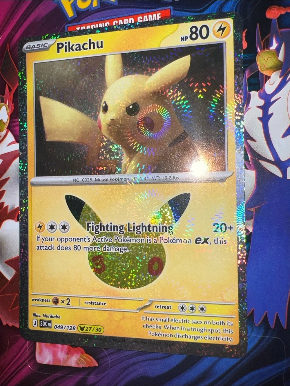 Pokemon Pikachu Holographic Card - Yellow & Black